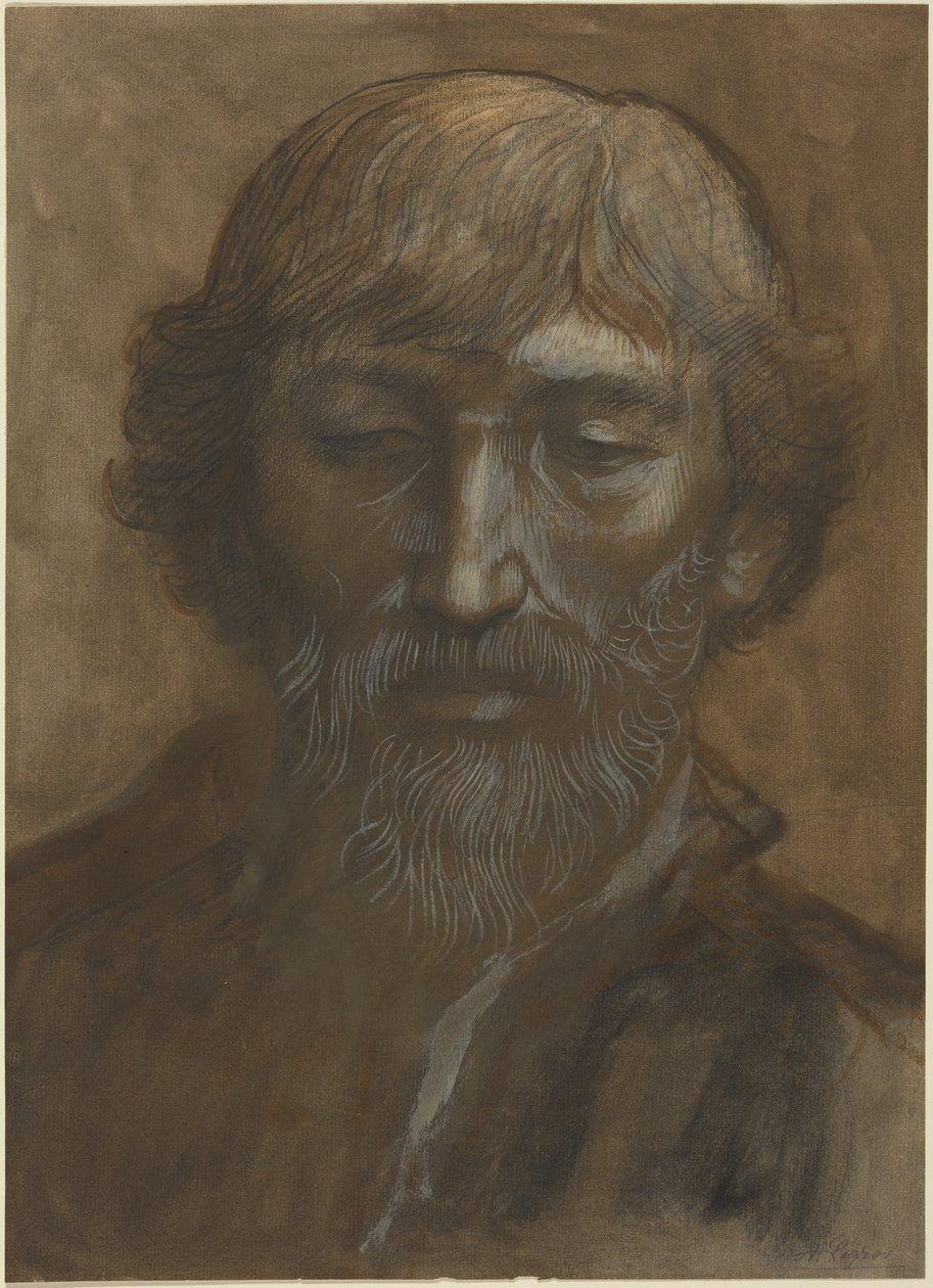 Miehen pää, koko kasvot tekijältä Alphonse Legros