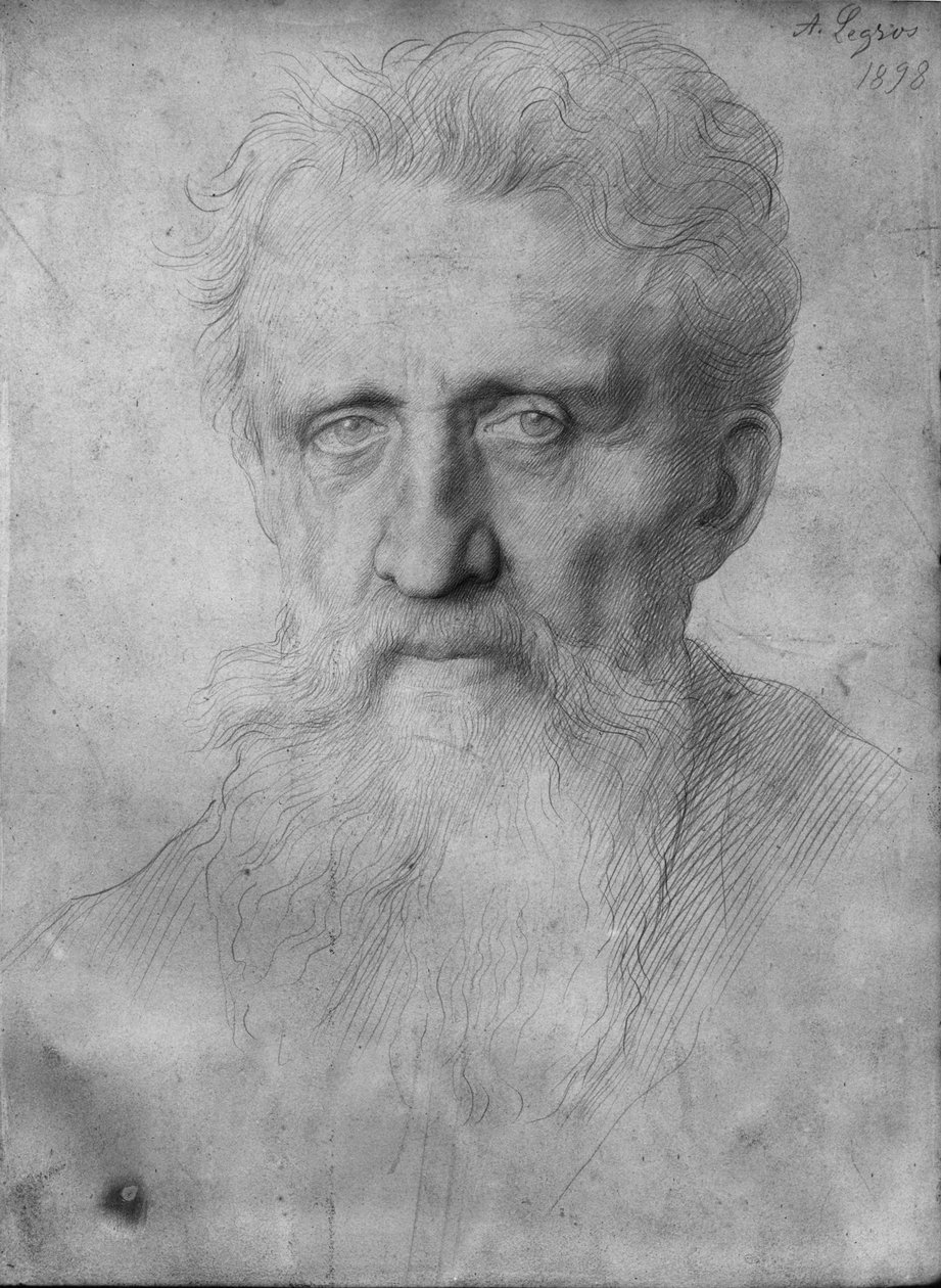 Miehen pää, jolla on pitkä parta, 1898 (hopeakärki valkoiselle kartongille) tekijältä Alphonse Legros