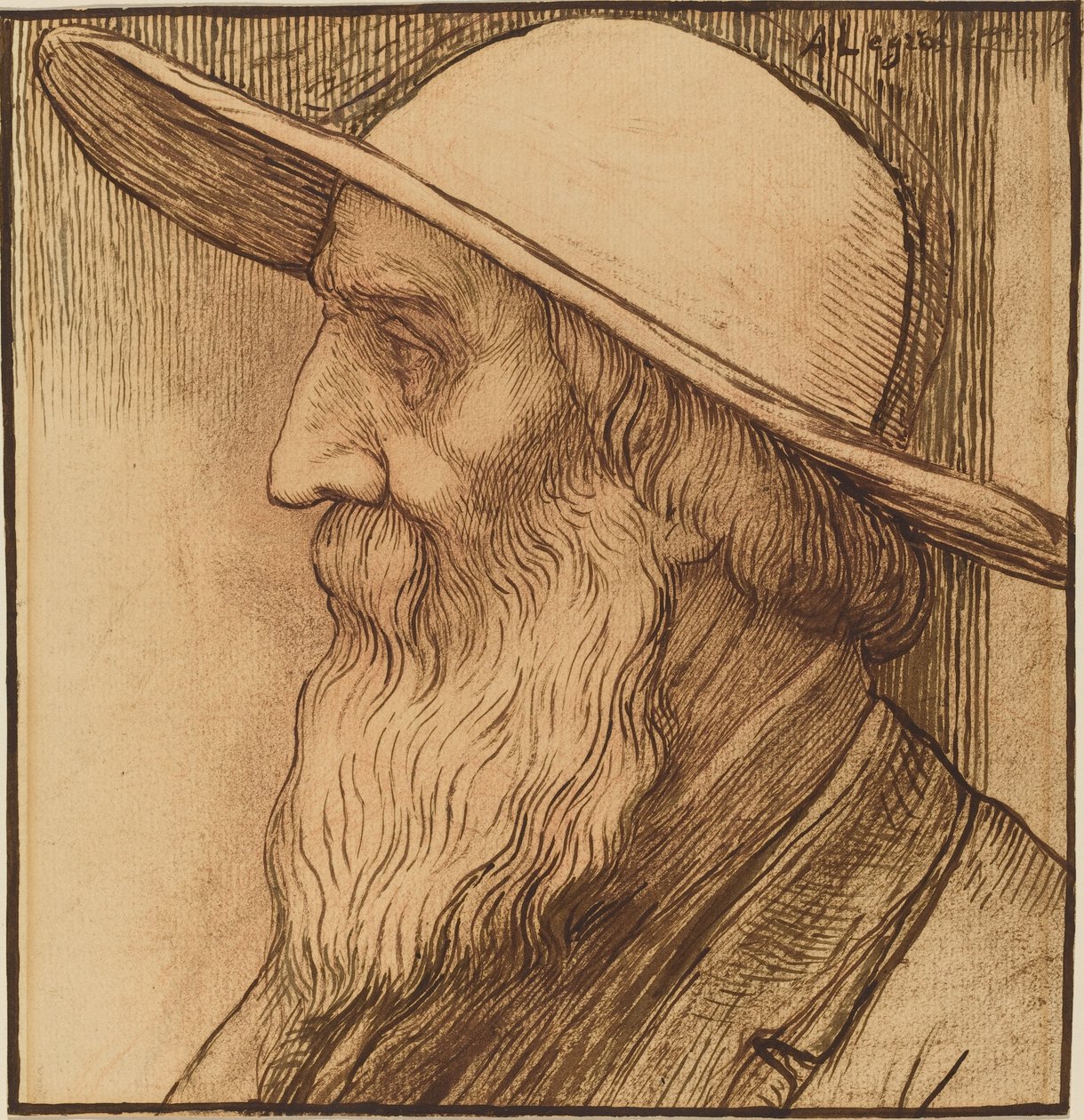 Vanhan miehen pää, jolla on leveälierinen hattu tekijältä Alphonse Legros