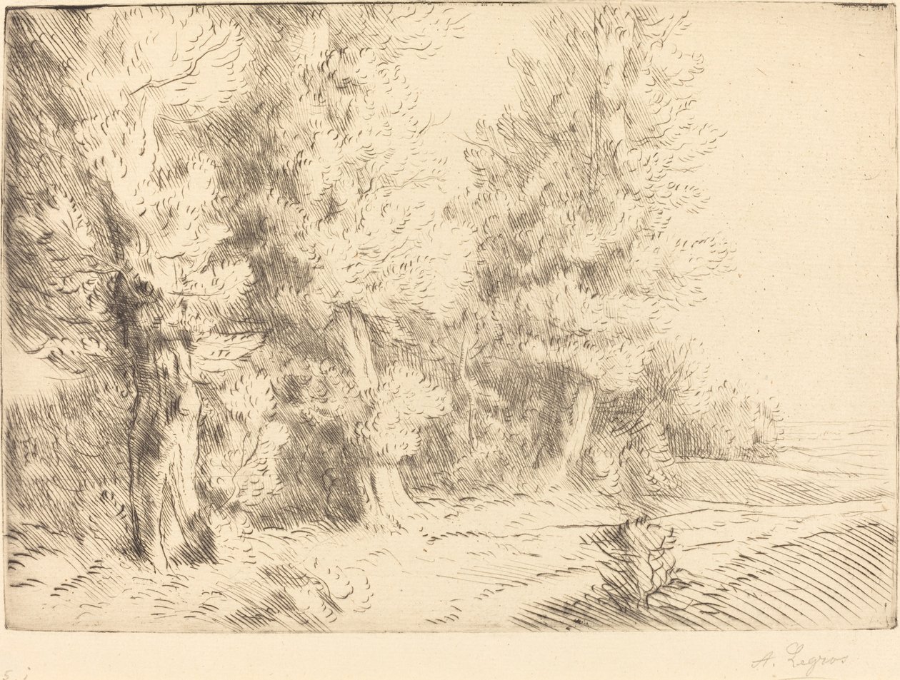 Fontainebleaun metsässä (Dans la foret de Fontainebleau) tekijältä Alphonse Legros