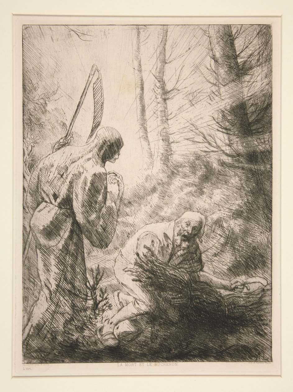 La Mort at le Bucheron, nro 2 (Kuolema ja puunhakkaaja) tekijältä Alphonse Legros