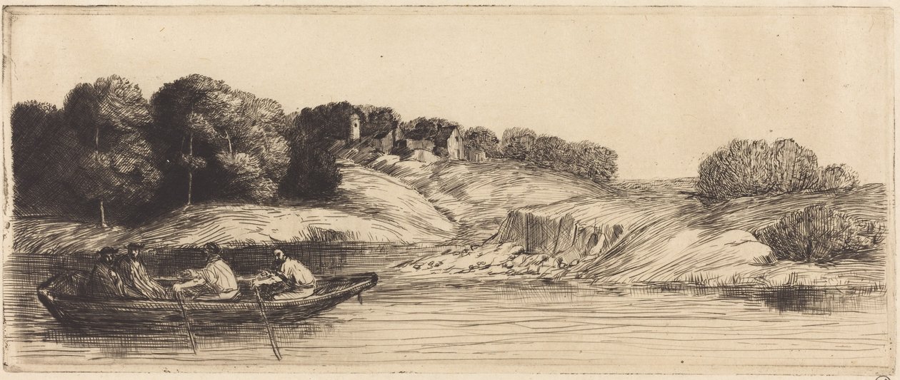 Maisema ja vene, 1. kuvalaatta tekijältä Alphonse Legros