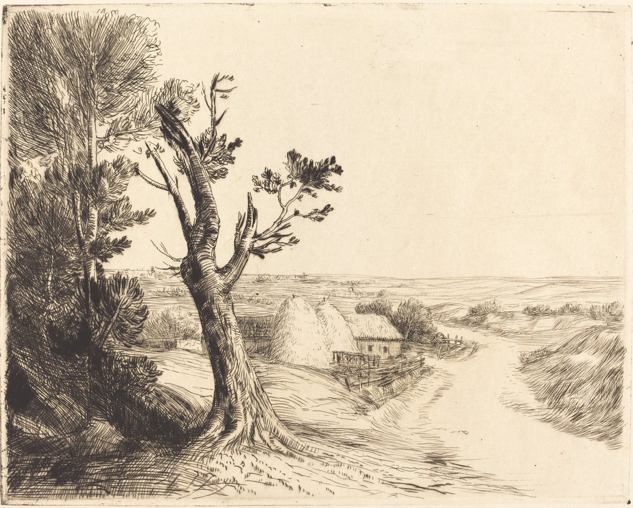 Maisema heinäsuovojen kanssa tekijältä Alphonse Legros