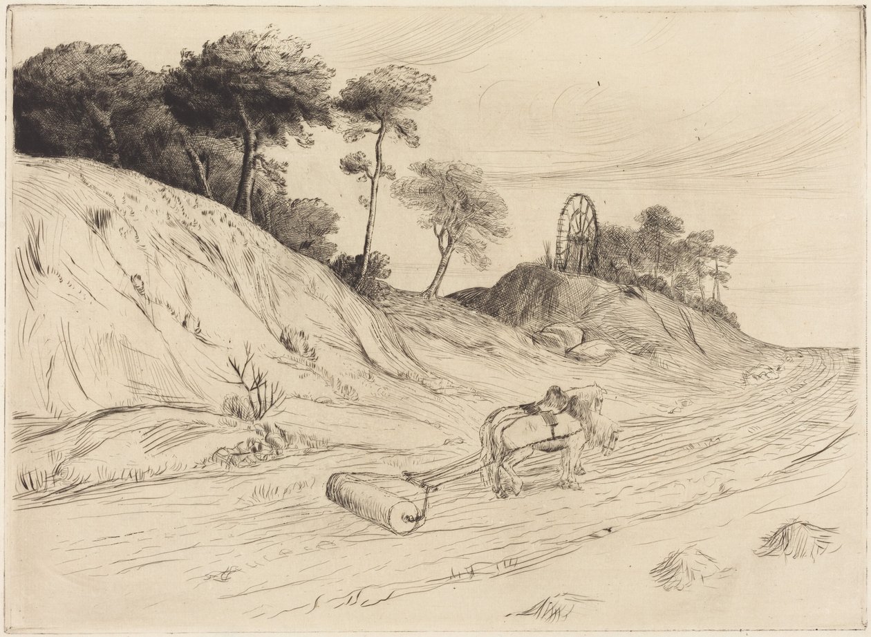 Maisema, jossa on tela (Le paysage au rouleau) tekijältä Alphonse Legros