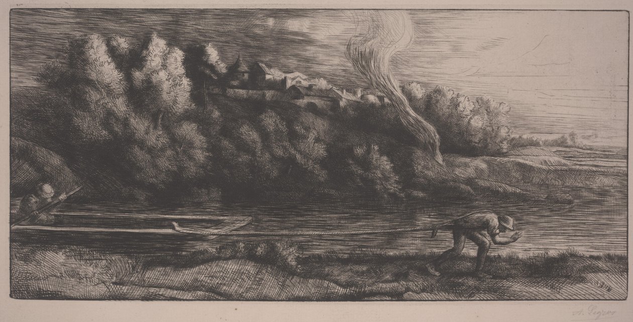 Maisema veneellä (etsaus) tekijältä Alphonse Legros