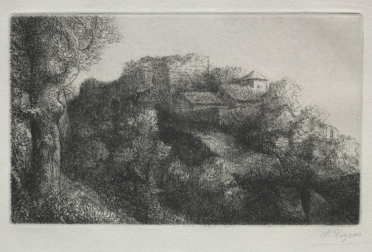 Maisema rakennuksilla. tekijältä Alphonse Legros