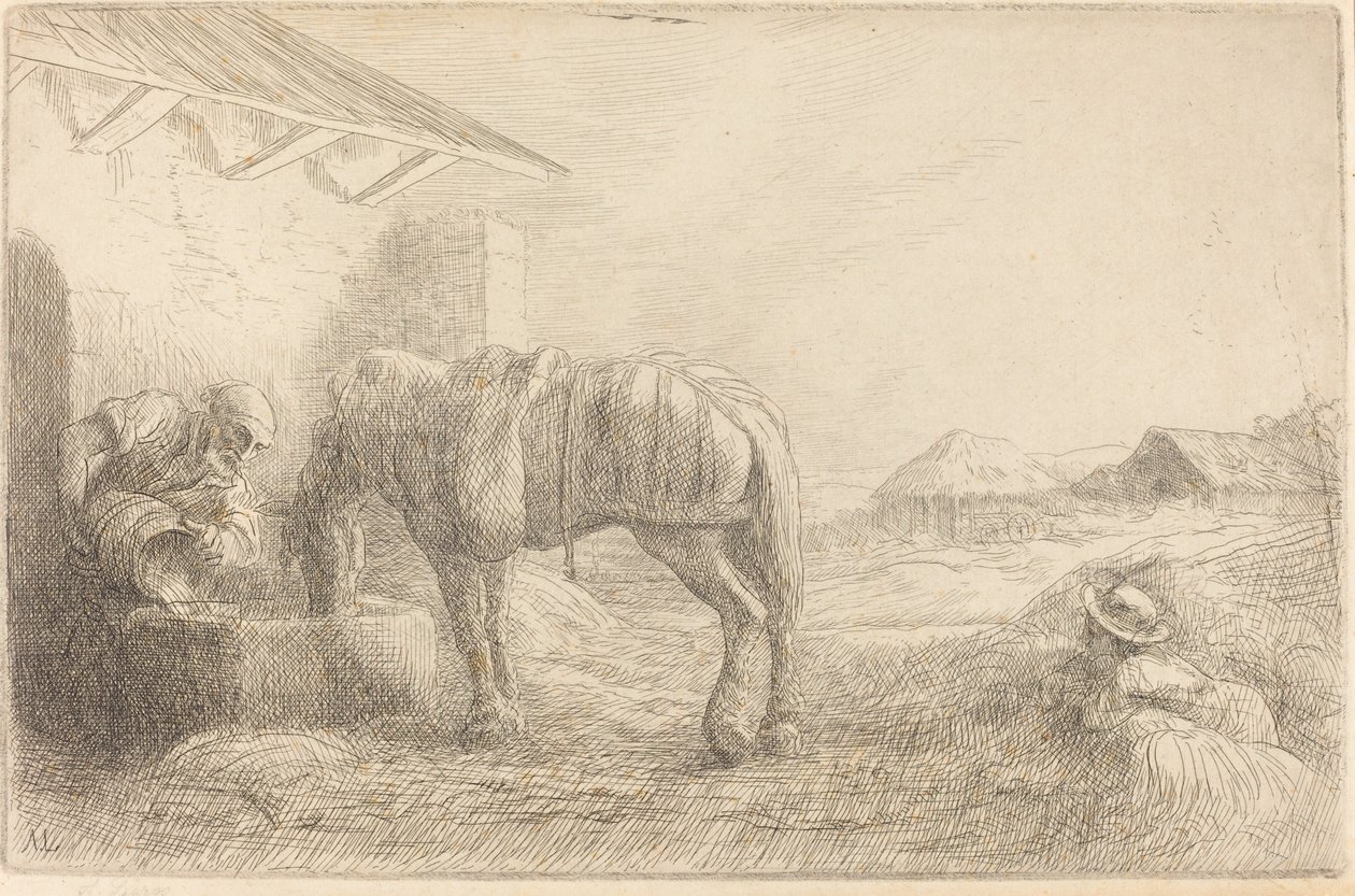 Mies juottaa hevosta tekijältä Alphonse Legros