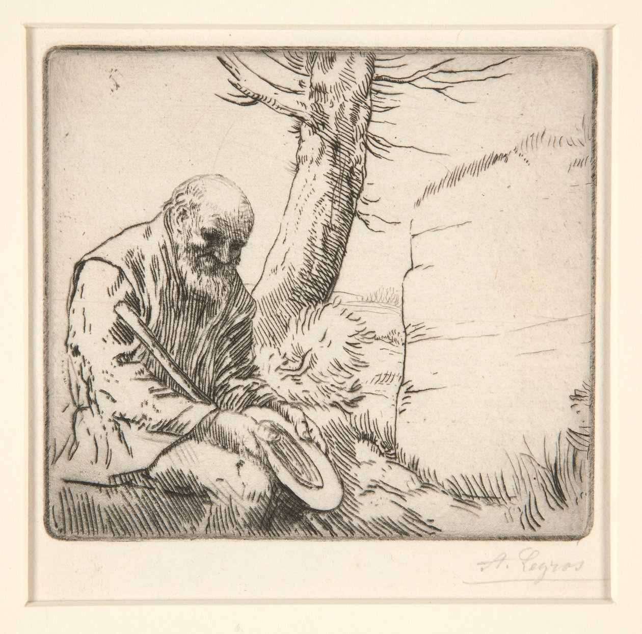 Mendiant, poika Chapeau a la Main (kerjäläinen hattu käsissään) tekijältä Alphonse Legros