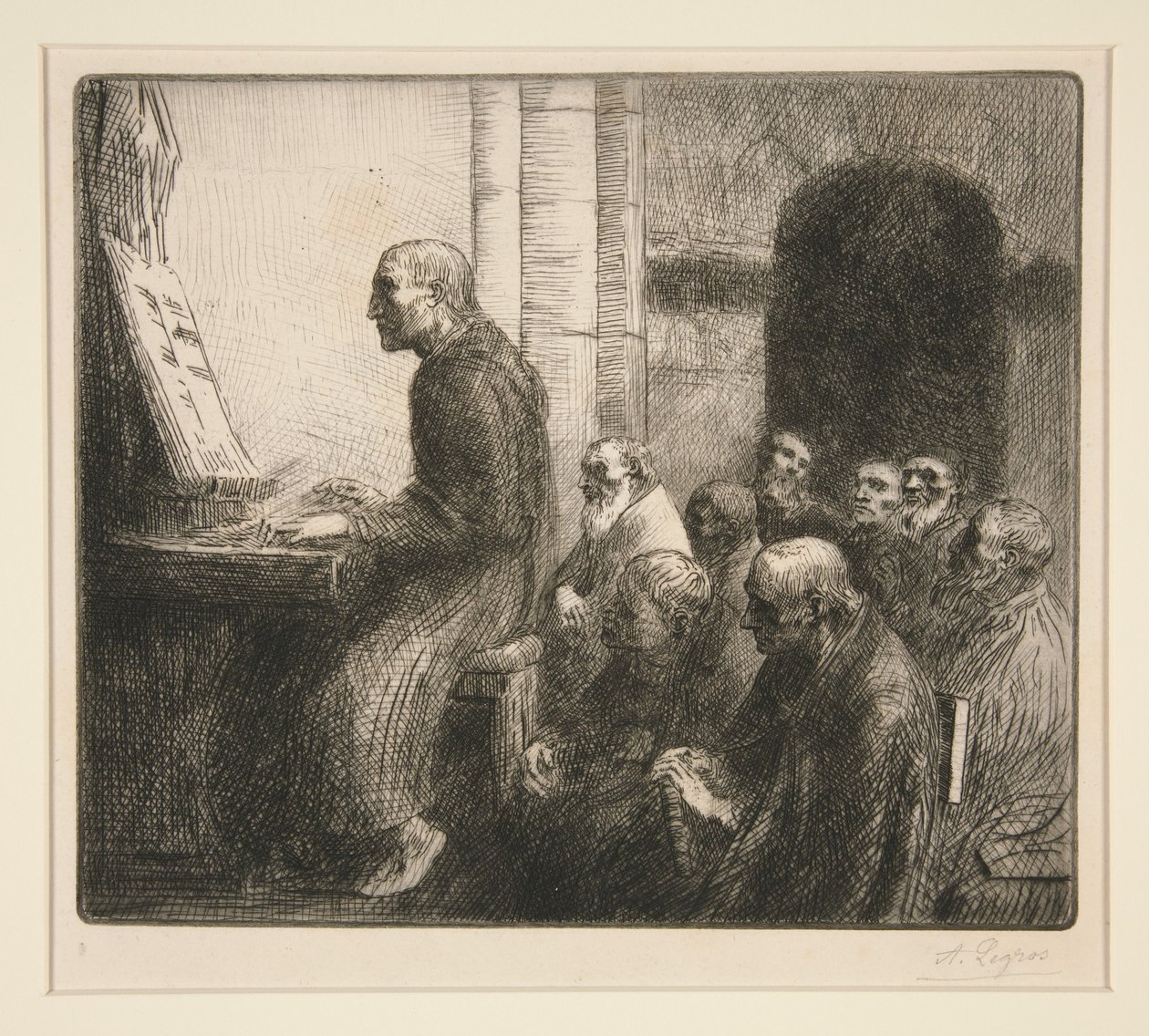 Munkki soittamassa urkuja kirkossa tekijältä Alphonse Legros