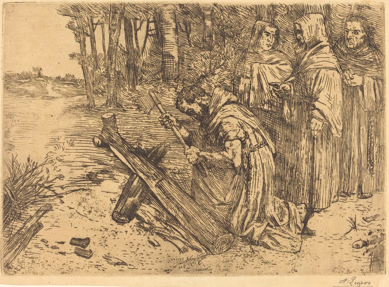 Munkit pilkkoo puuta (Les moines bucherons) tekijältä Alphonse Legros