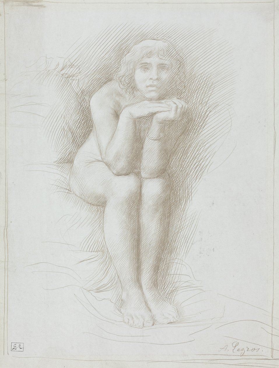 Istuva alastonmalli tekijältä Alphonse Legros