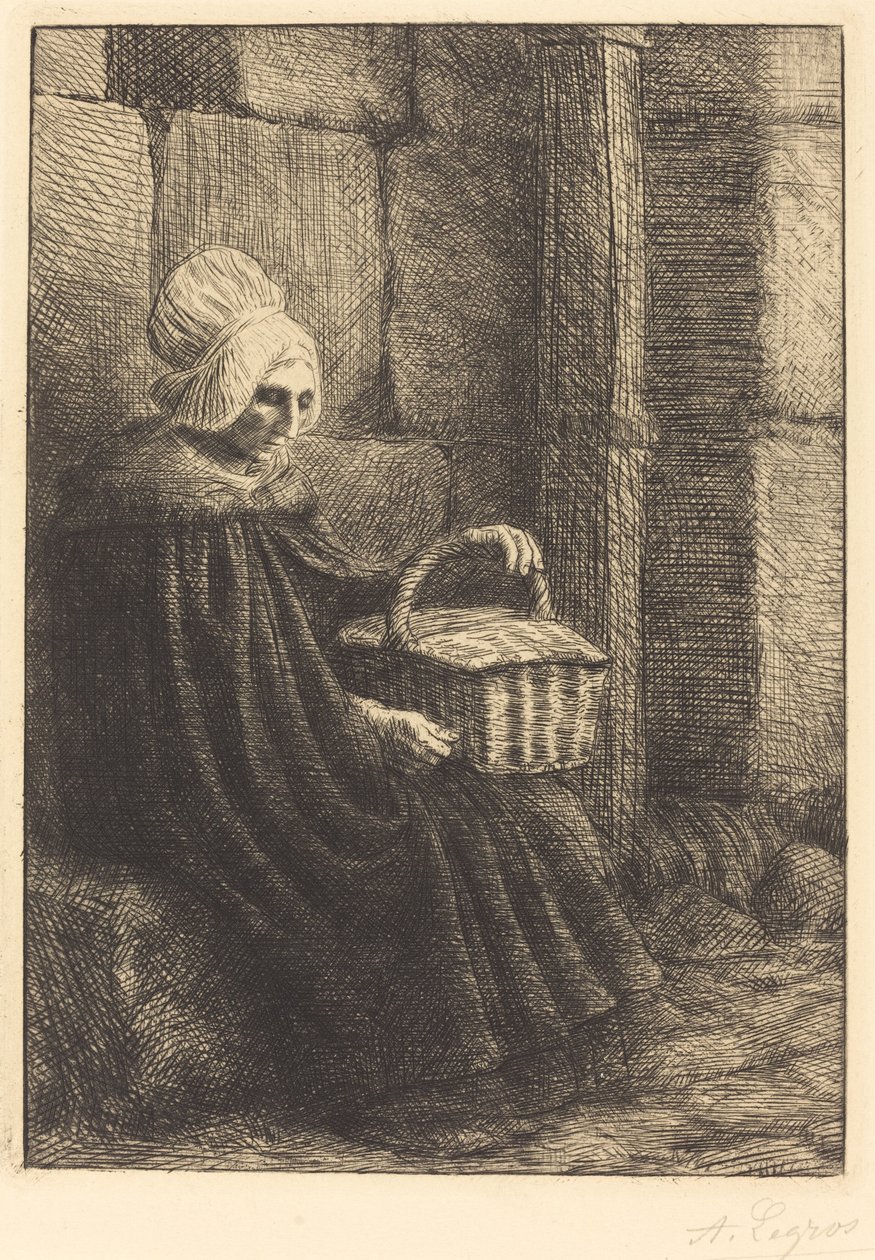 Boulognen talonpoikanainen Talonpoikanainen Boulognen ympäristöstä, joka tunnetaan nimellä La femme au panier. tekijältä Alphonse Legros