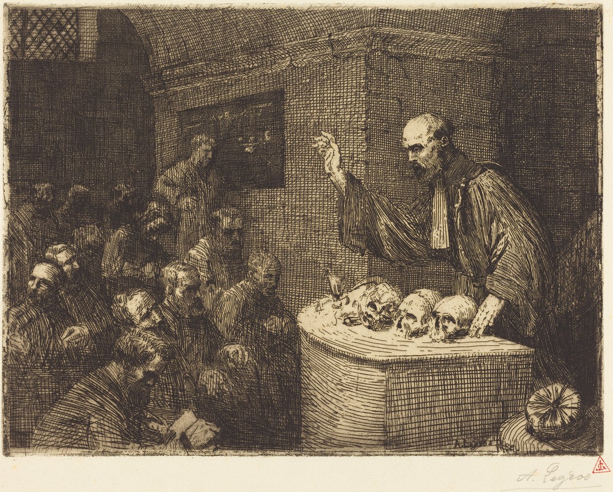 Frenologian kurssi, 2. kuva (Le cours de phrenologie) tekijältä Alphonse Legros