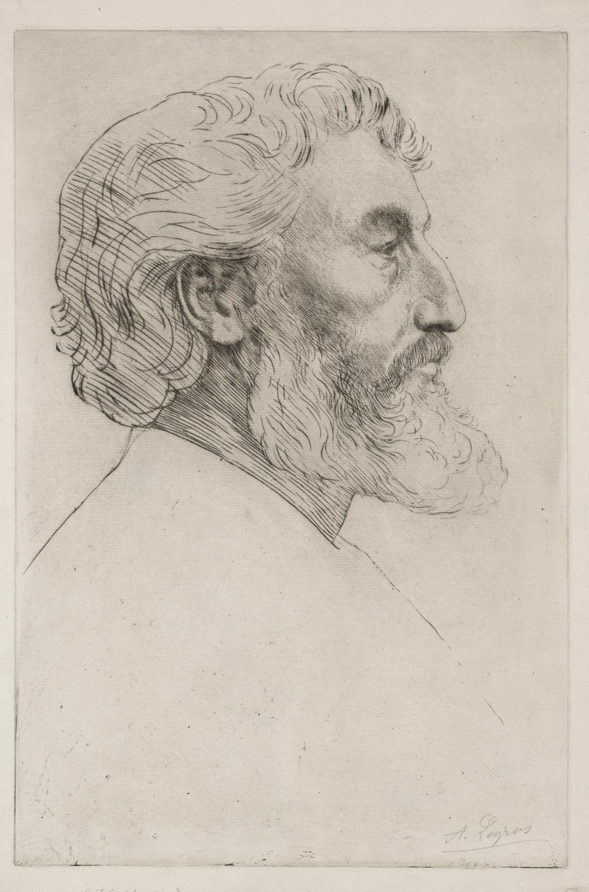 Sir Frederick Leightonin ensimmäisen lautasen muotokuva. tekijältä Alphonse Legros
