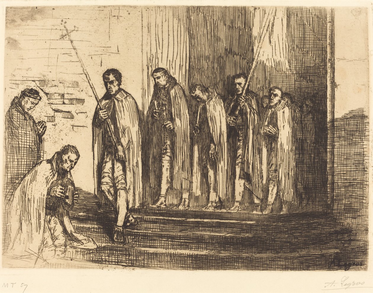 Kulkue lähtee kirkosta (La sortie de la procession) tekijältä Alphonse Legros