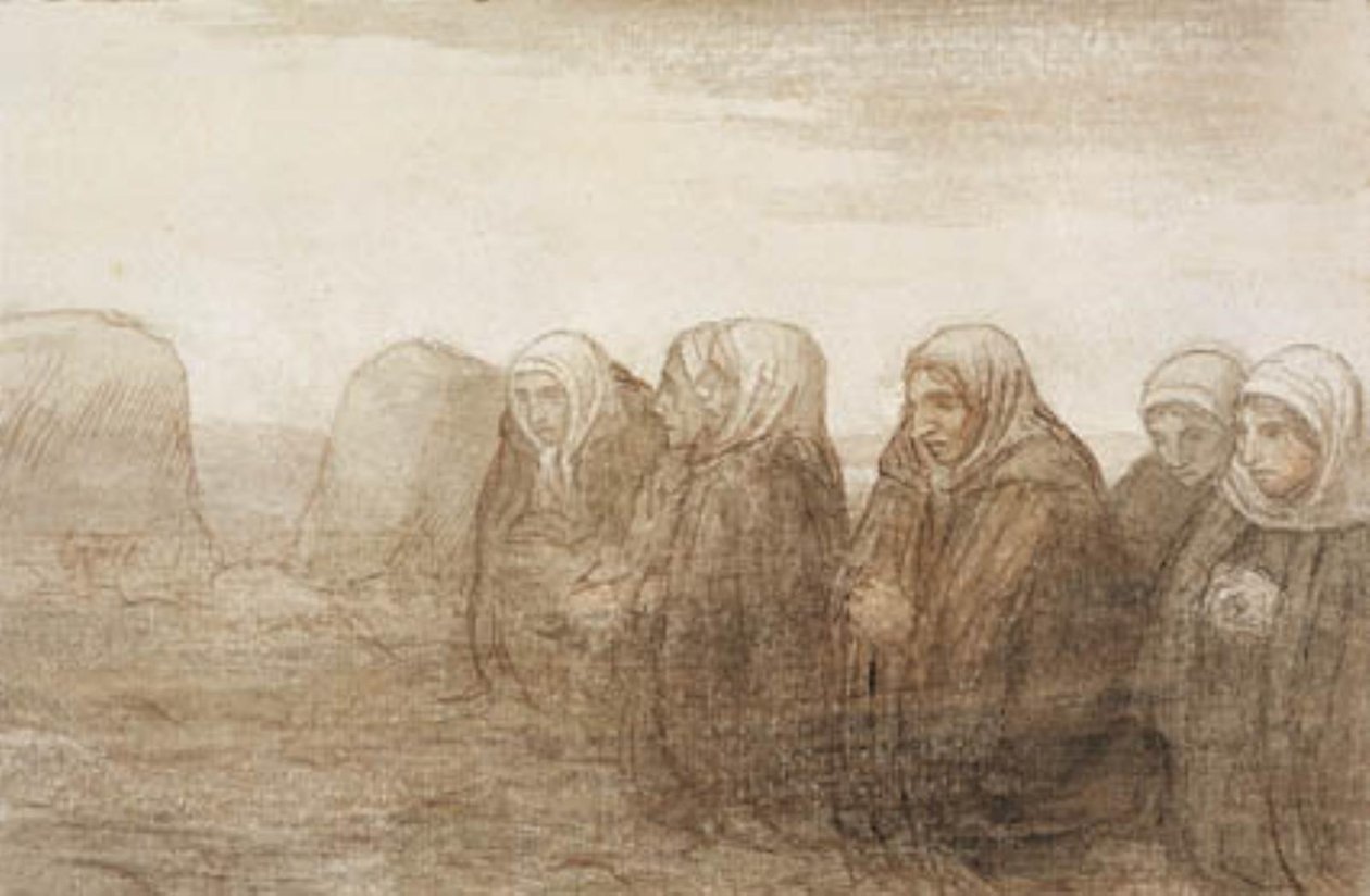 Kuusi talonpojan vaimoa rukouksessa syksyn pellolla tekijältä Alphonse Legros