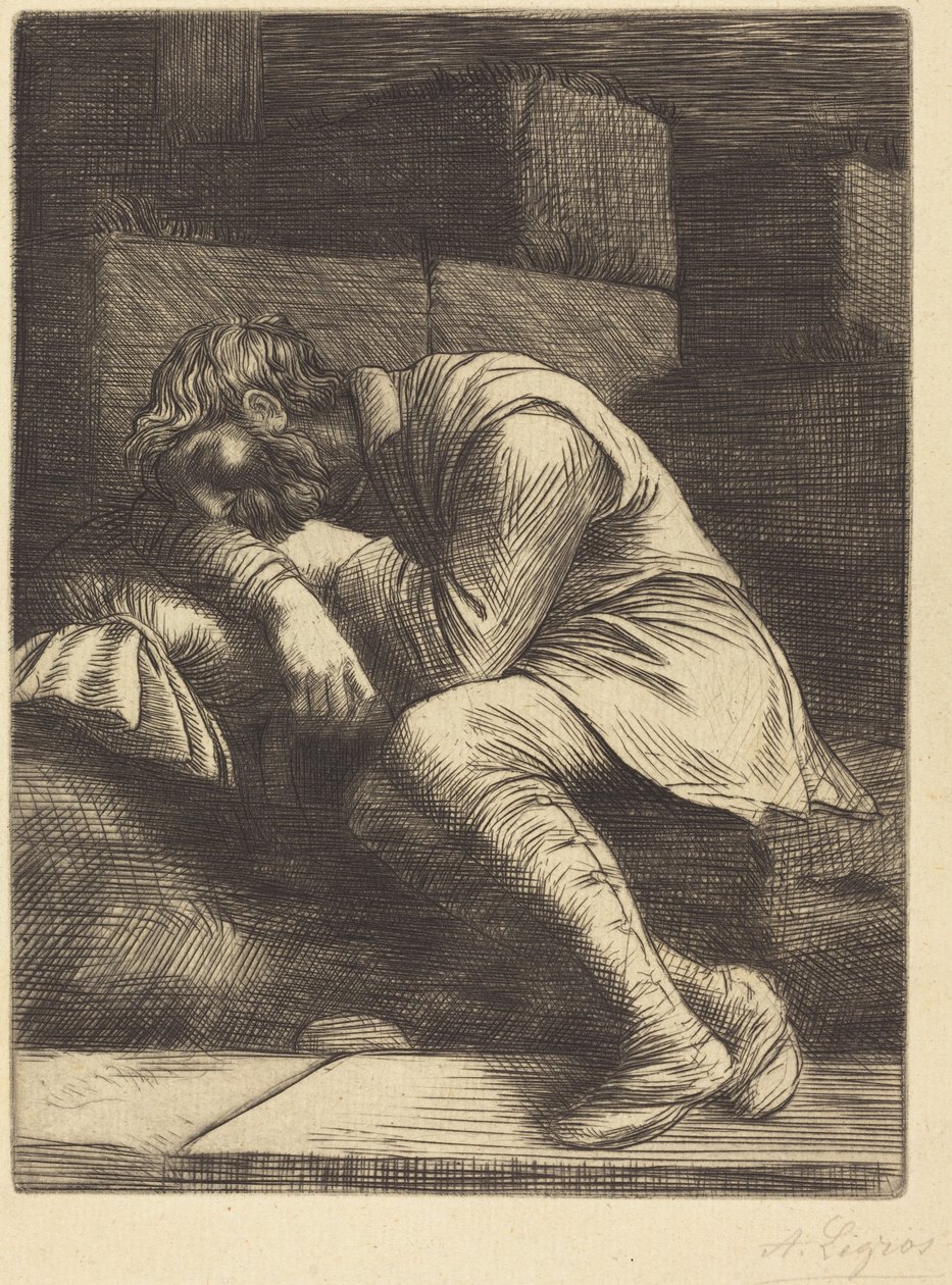 Nukkuva kerjäläinen tekijältä Alphonse Legros