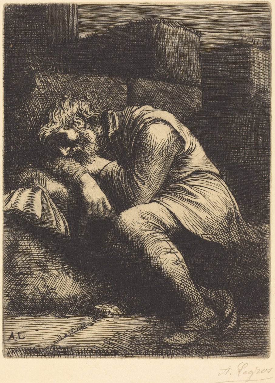 Nukkuva kerjäläinen tekijältä Alphonse Legros