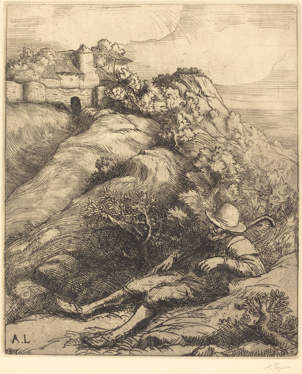 Nukkuva paimen Le repos du berger. tekijältä Alphonse Legros