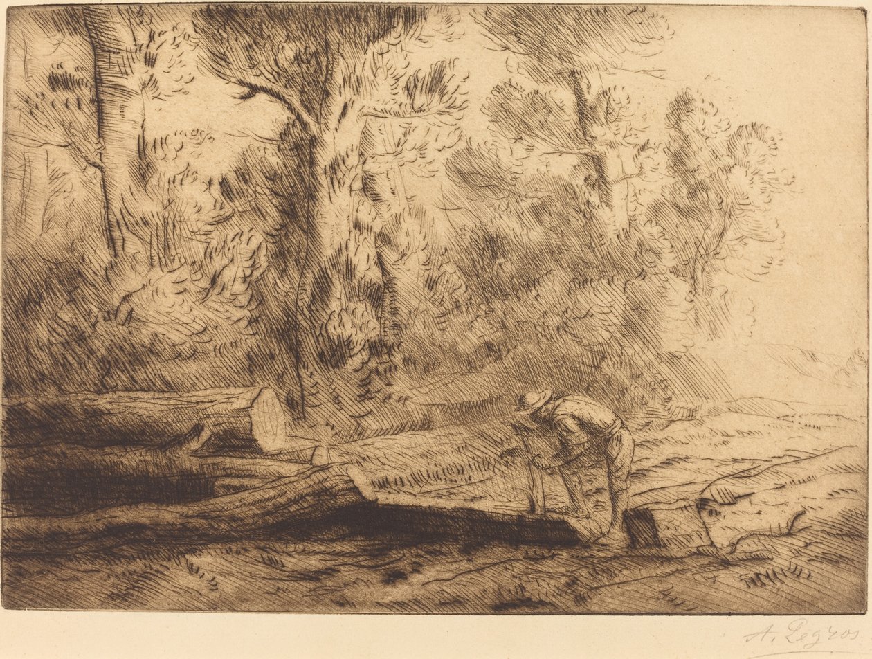 Tukkien neliöinti Mies, joka halkaisee tukkeja. tekijältä Alphonse Legros