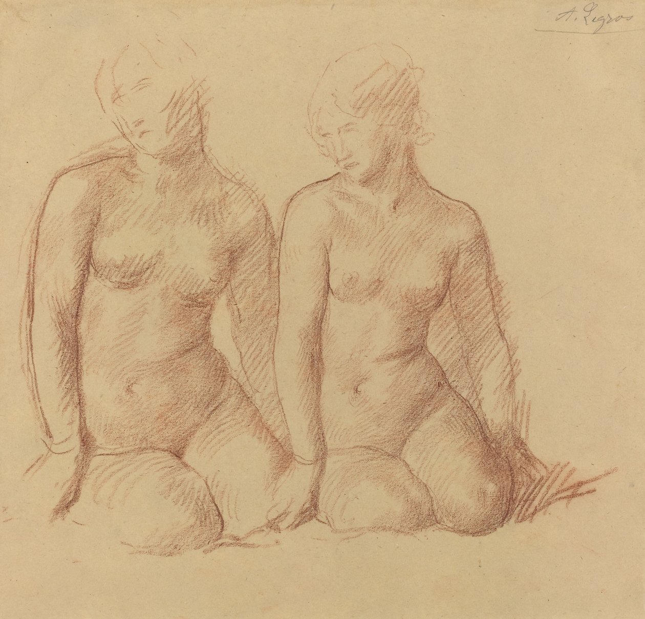 Tutkimus kahdesta vierekkäin istuvasta hahmosta. tekijältä Alphonse Legros