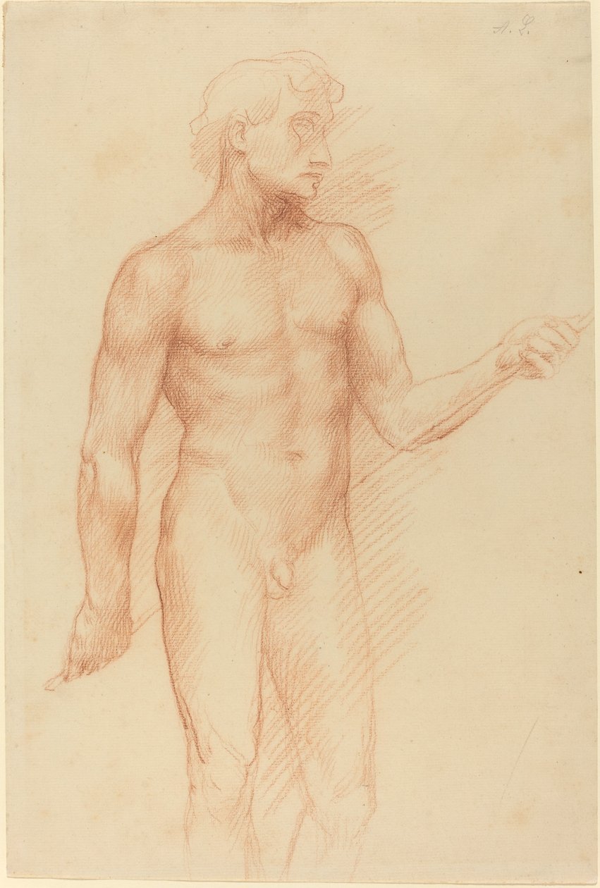 Tutkimus miehen figuurista, pitäen sauvaa selän takana tekijältä Alphonse Legros
