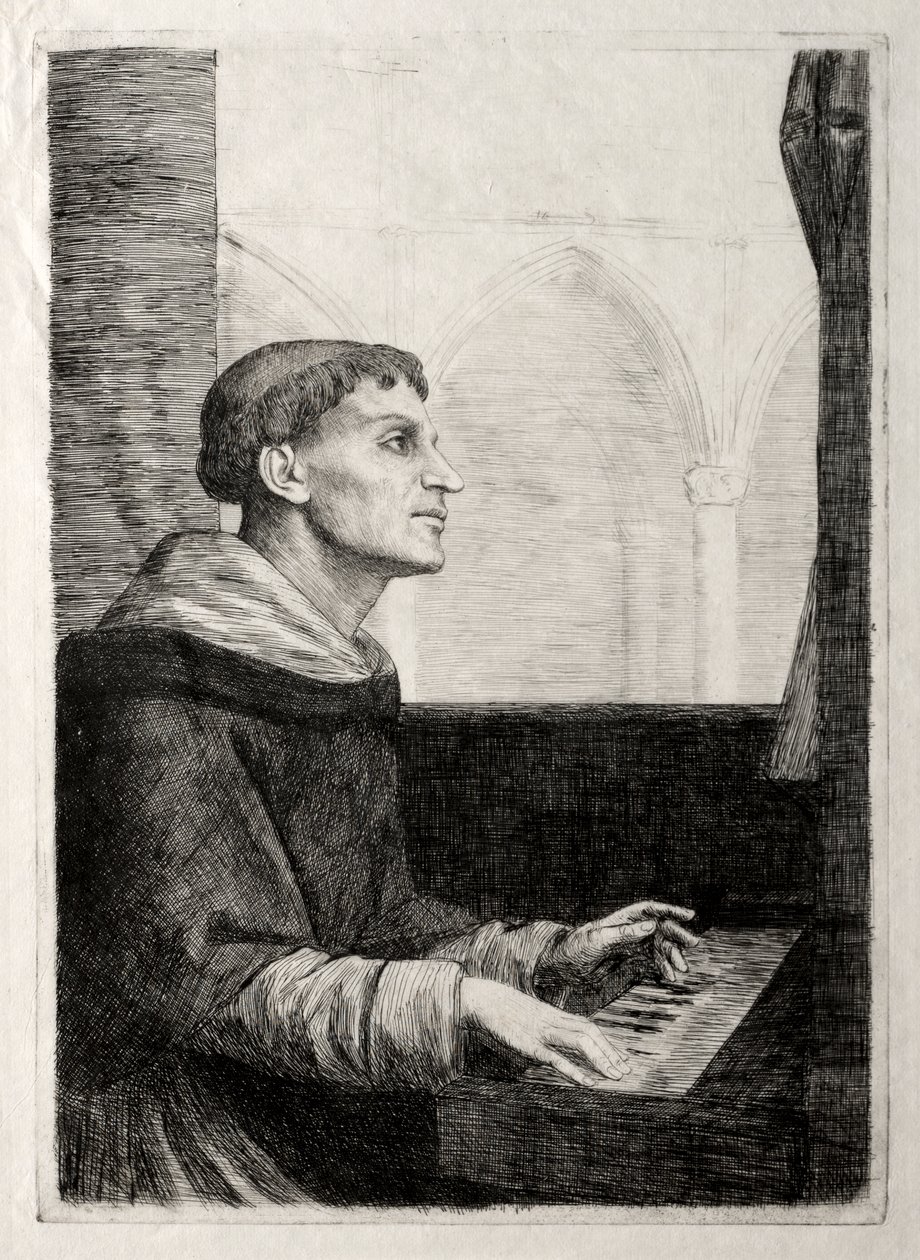 Munkki urkuilla tekijältä Alphonse Legros