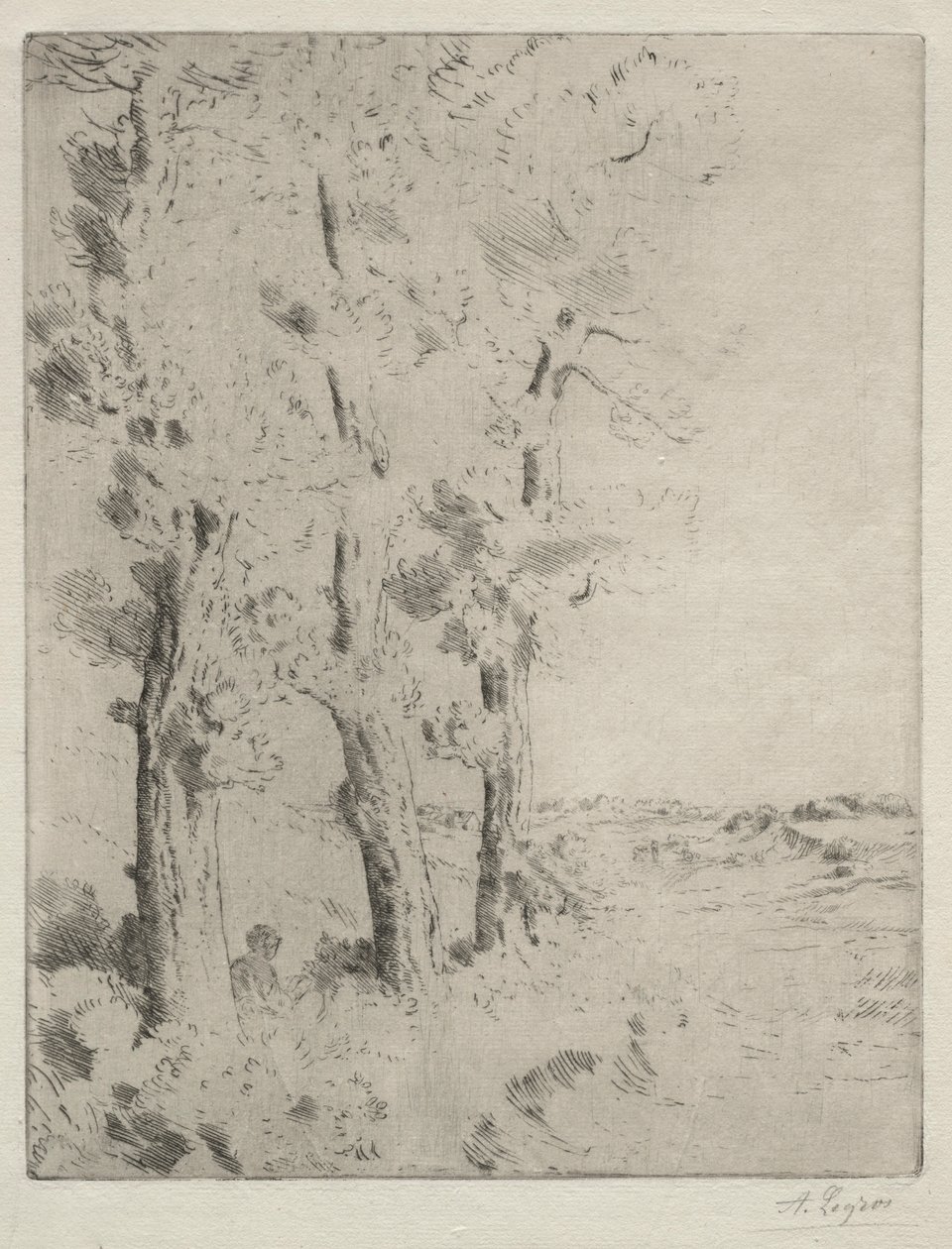 Lukija: Luento puiden alla, c. 1882. tekijältä Alphonse Legros