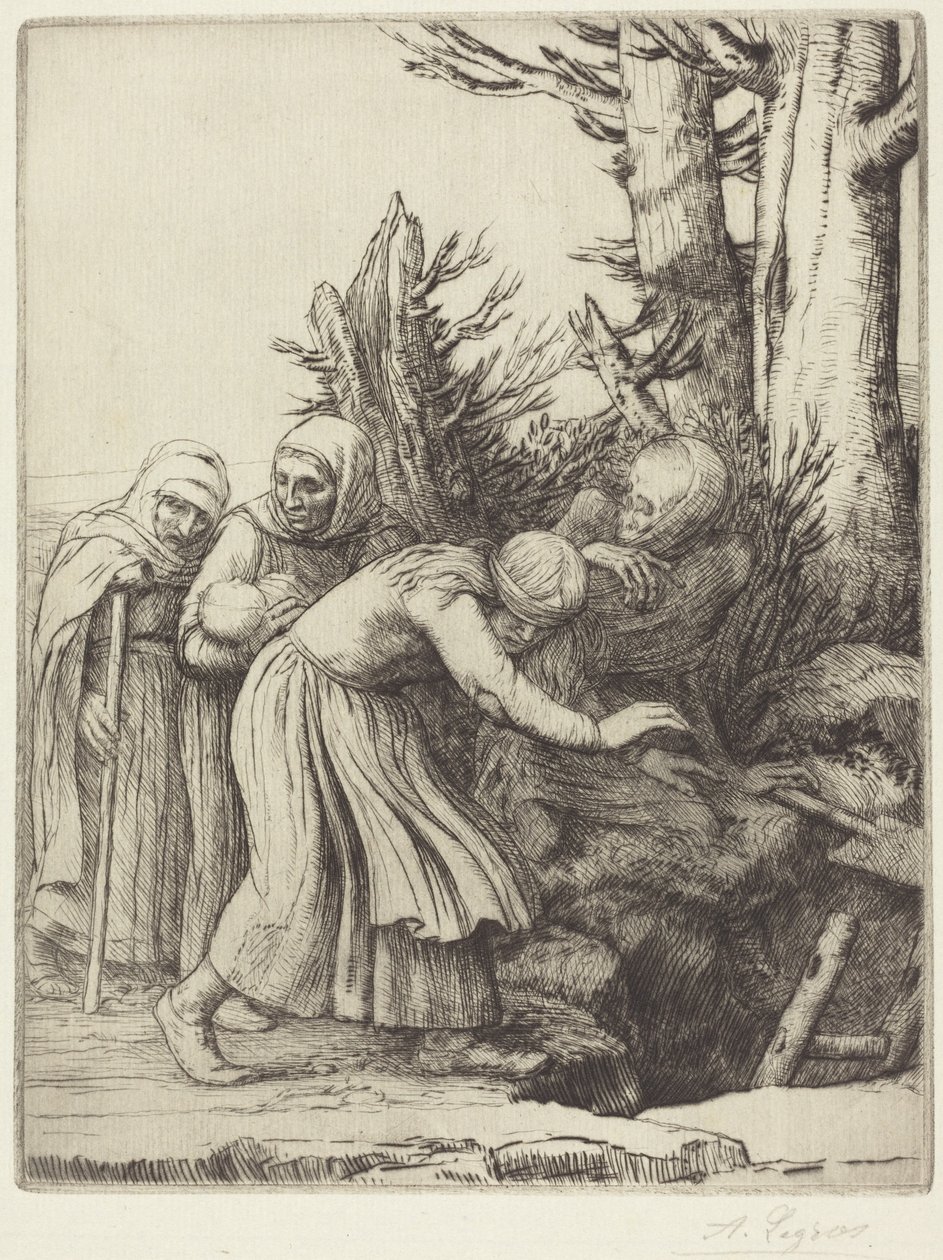 Kuoleman voitto: Kuolema valmistelee asunnon kodittomille (Le triomphe de la Mort: La mort a préparé une demeure aux abandonnés) tekijältä Alphonse Legros