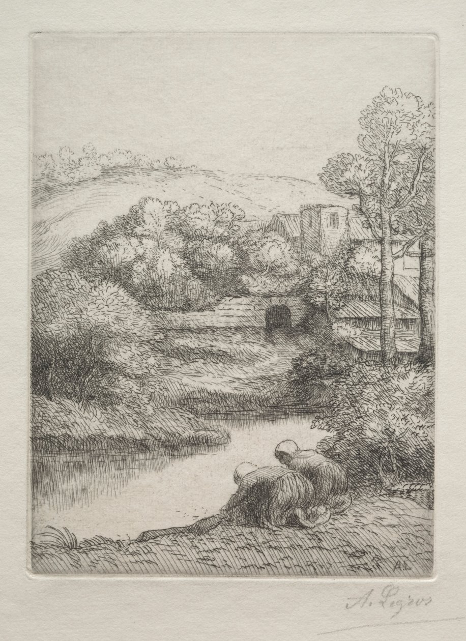 Pesupaikka, nimeltään The Washerwomen Le Lavoir, Dite Les Laveuses. tekijältä Alphonse Legros