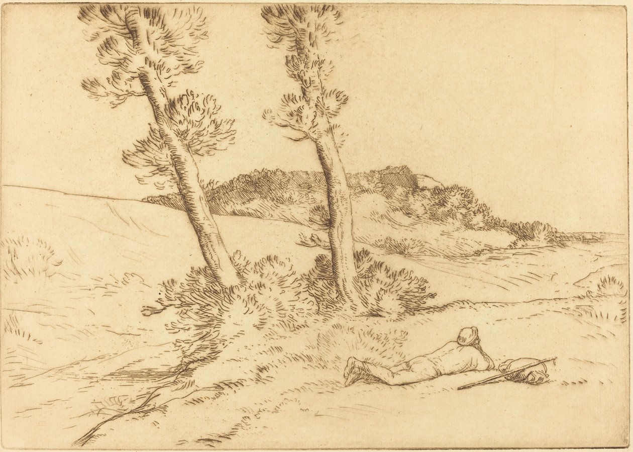 Traveller reclining on the Grass Matkustaja makuuasennossa ruohikolla. tekijältä Alphonse Legros