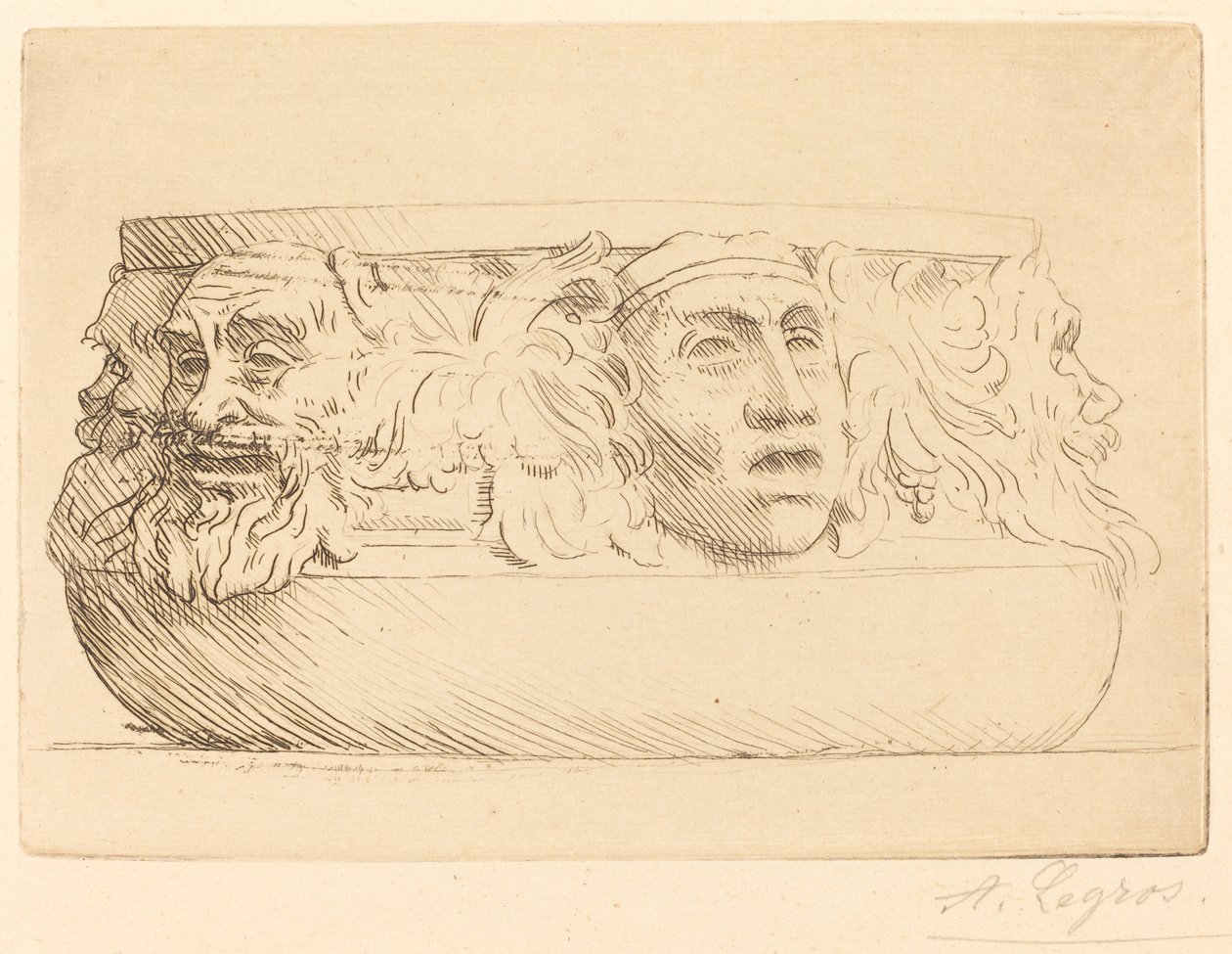 Maljakko groteskeilla Maljakko naamioilla. tekijältä Alphonse Legros