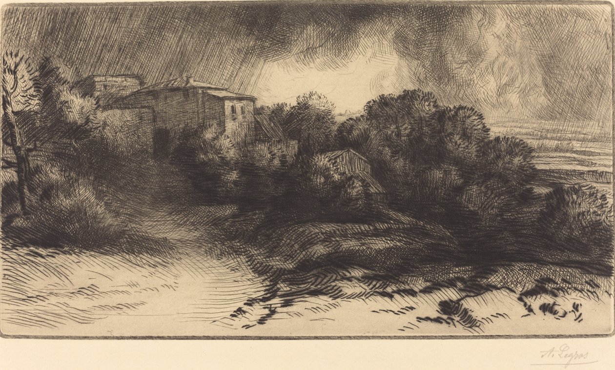 Näkymä myrskyssä nähty maatila tekijältä Alphonse Legros