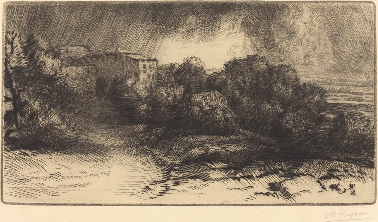 Näkymä myrskyssä nähty maatila tekijältä Alphonse Legros