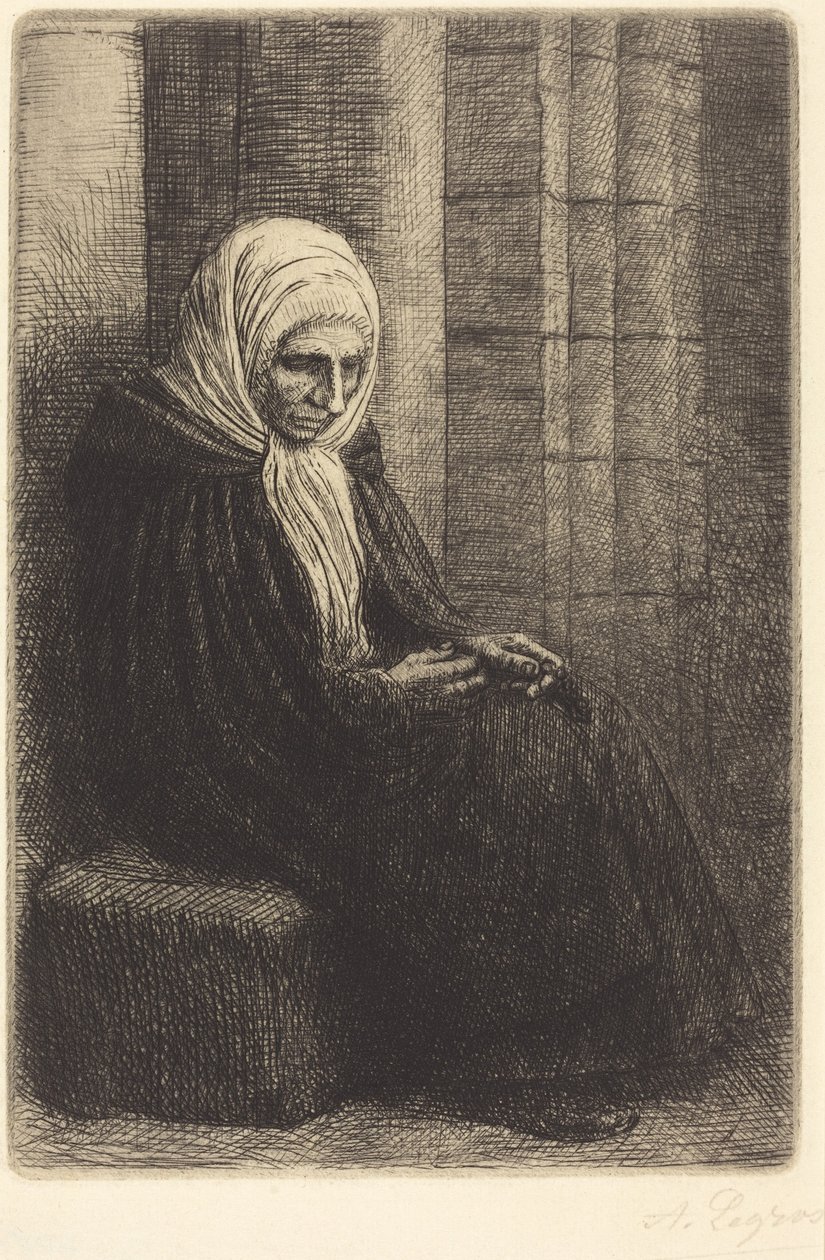 Seinää vasten istuva nainen, lapsi, jonka pää on hänen sylissään (Femme assis, muraille au fond, enfant la tête dans son giron) tekijältä Alphonse Legros