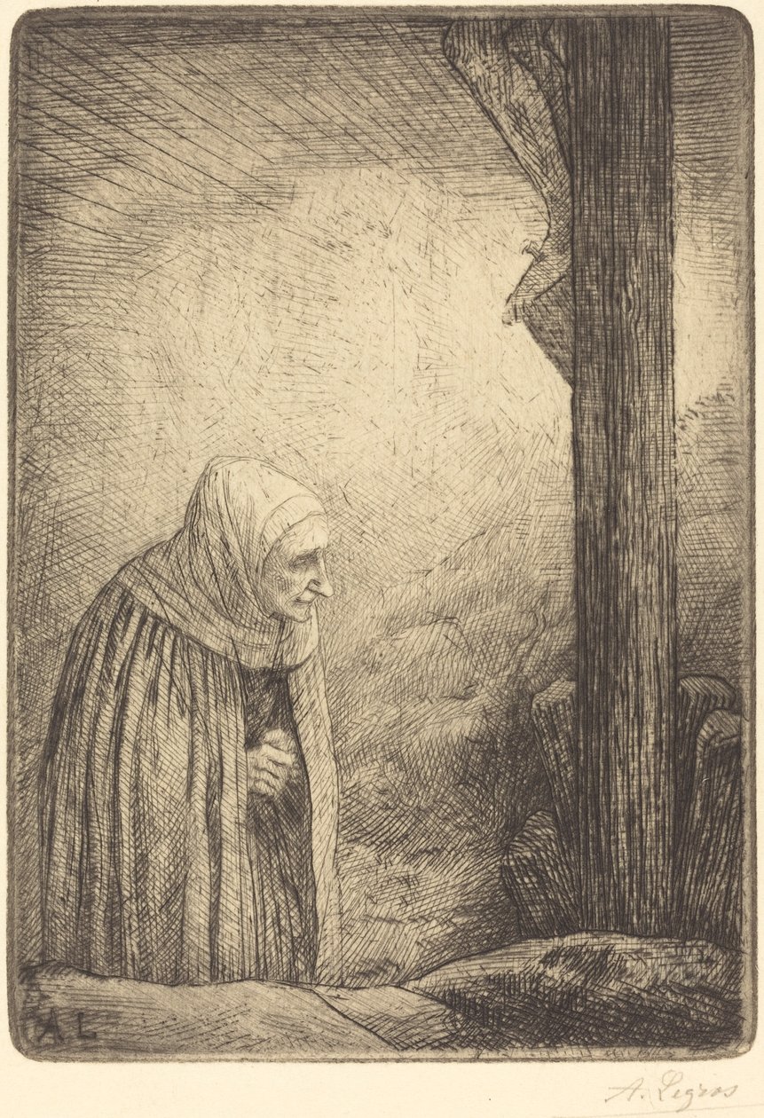Nainen ristin juurella Femme au calvaire. tekijältä Alphonse Legros