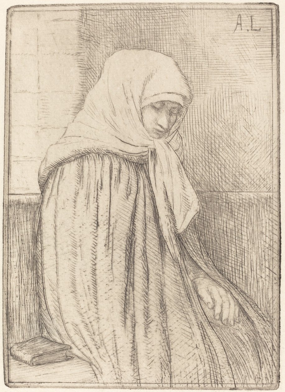 Nuori talonpoika istuu kirkossa tekijältä Alphonse Legros