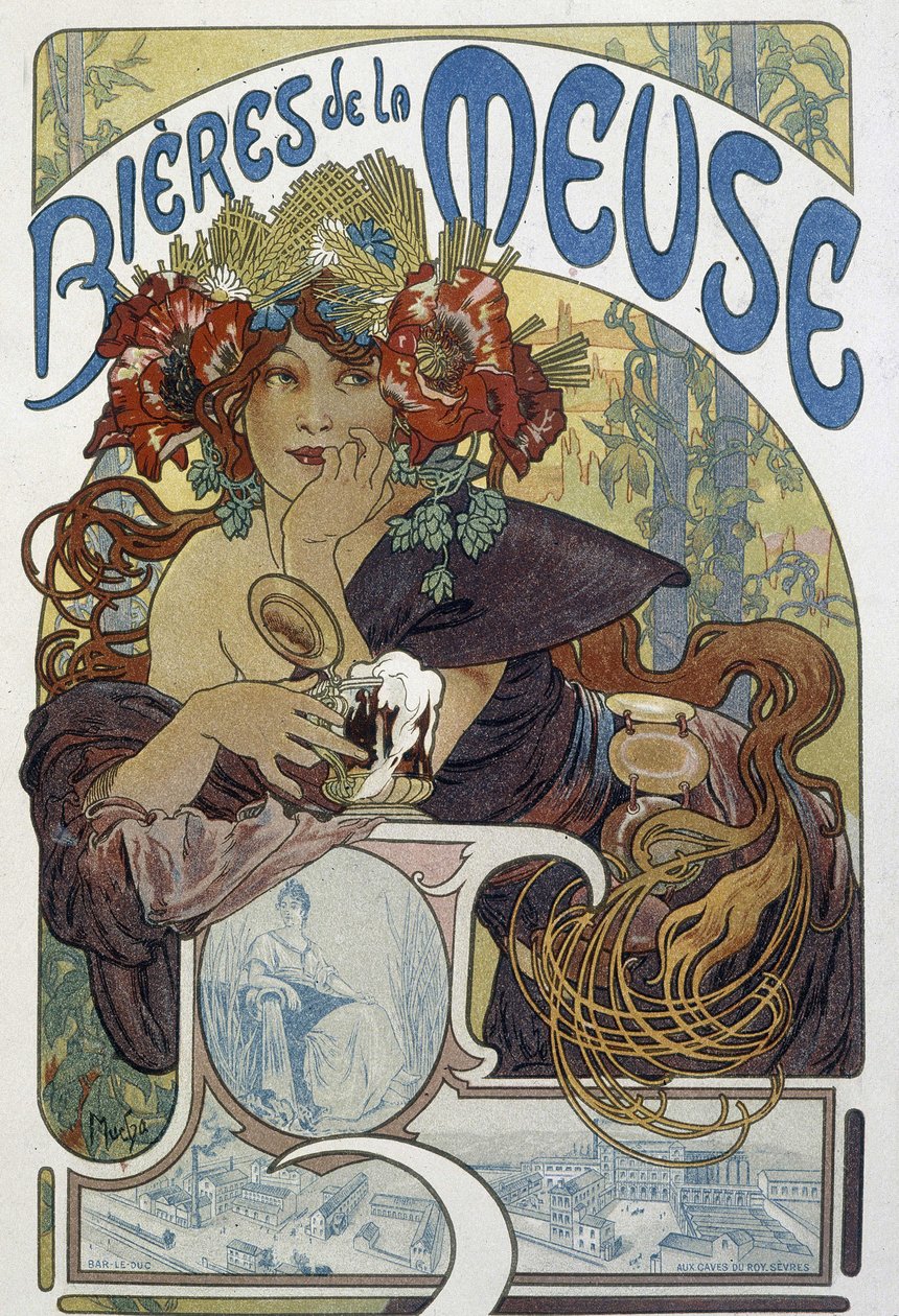 Meuse-oluet - mainonta, Arts Deco. tekijältä Alphonse Marie (after) Mucha