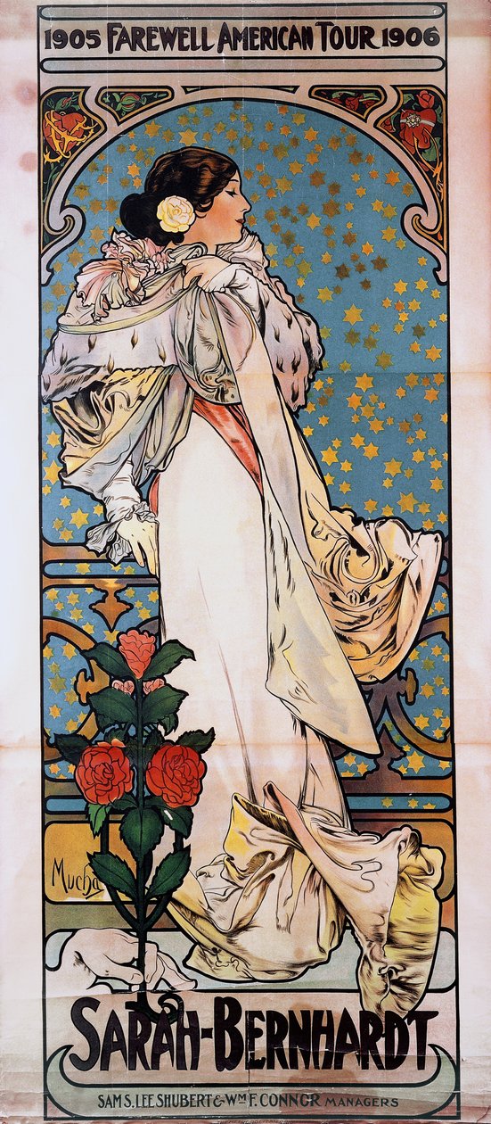 Juliste Sarah Bernhardtin Farewell American Tourille, 1905-1906, n. 1905 tekijältä Alphonse Mucha