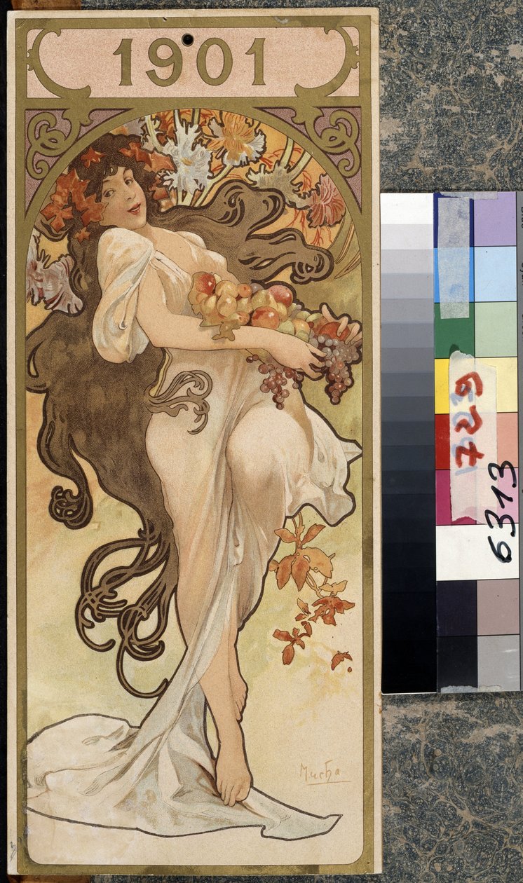 Vuoden kalenteri 1901. Alfons Maria Muchan (Alphonse Marie Mucha) taideteos tekijältä Alphonse Marie Mucha