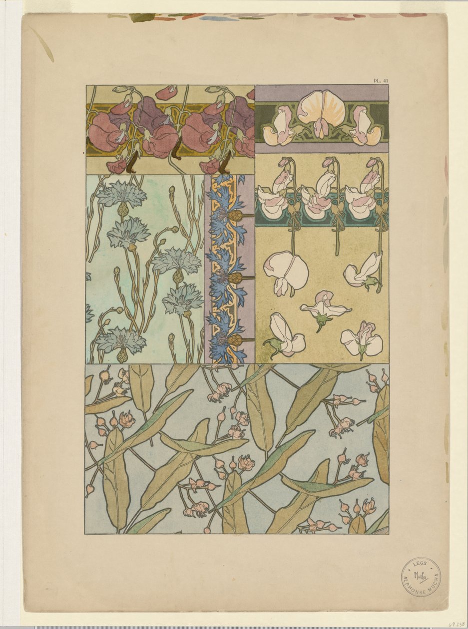 Asiakirjat Koristeet: Sweet Peas tekijältä Alphonse Mucha