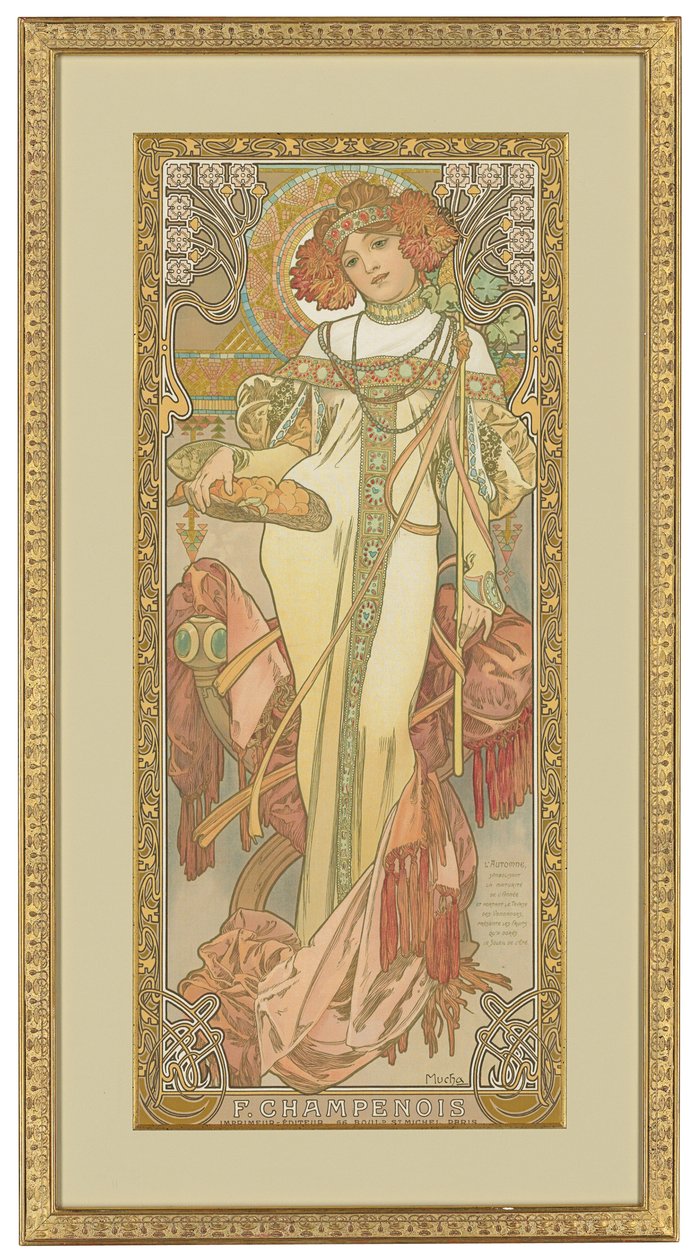 Neljä vuodenaikaa: Syksy, 1900 tekijältä Alphonse Mucha