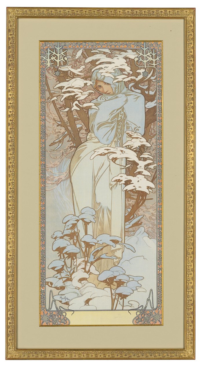 Neljä vuodenaikaa: Talvi, 1900 tekijältä Alphonse Mucha