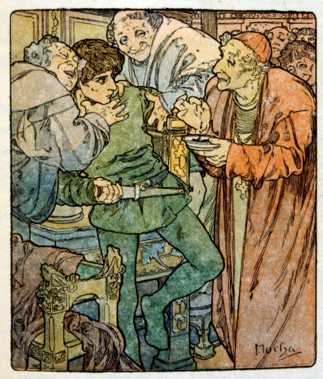 Alphonse Muchan kuvitus ranskalaisen kirjailijan Anatole Francen teoksesta "Clio". 1900. Mucha (1860 – 1939). oli tšekkiläinen jugendmaalari tekijältä Alphonse Mucha