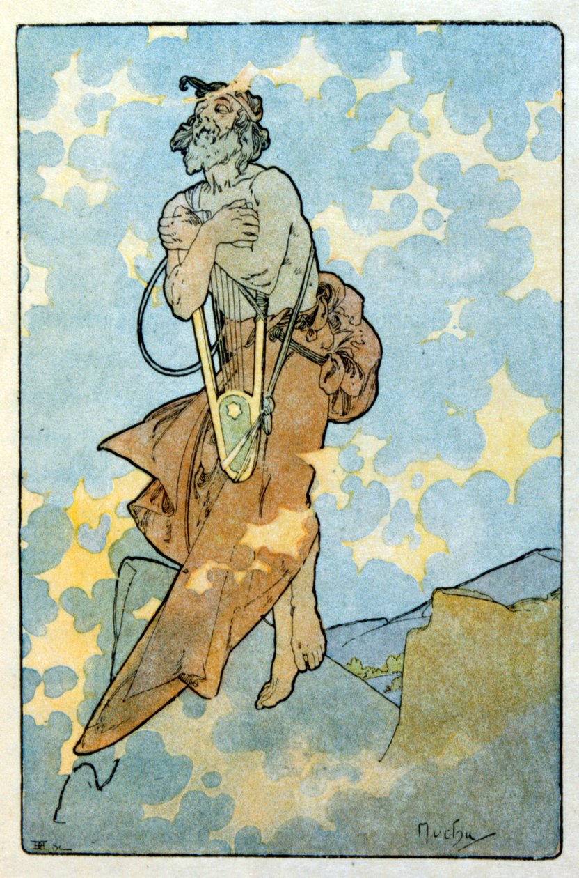 Alphonse Muchan kuvitus ranskalaisen kirjailijan Anatole Francen teoksesta "Clio". 1900. Mucha (1860 – 1939). oli tšekkiläinen jugendmaalari tekijältä Alphonse Mucha