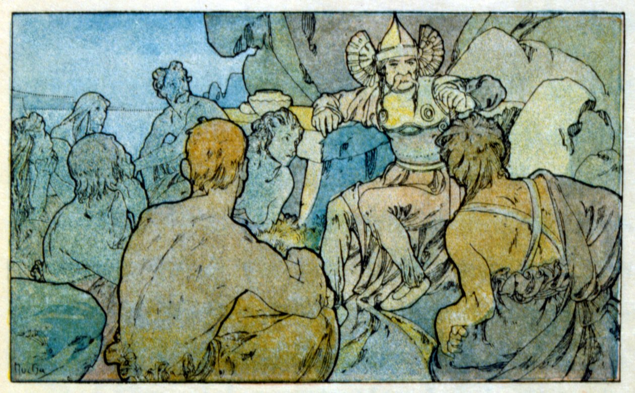 Alphonse Muchan kuvitus ranskalaisen kirjailijan Anatole Francen teoksesta "Clio". 1900. Mucha (1860 – 1939). oli tšekkiläinen jugendmaalari tekijältä Alphonse Mucha