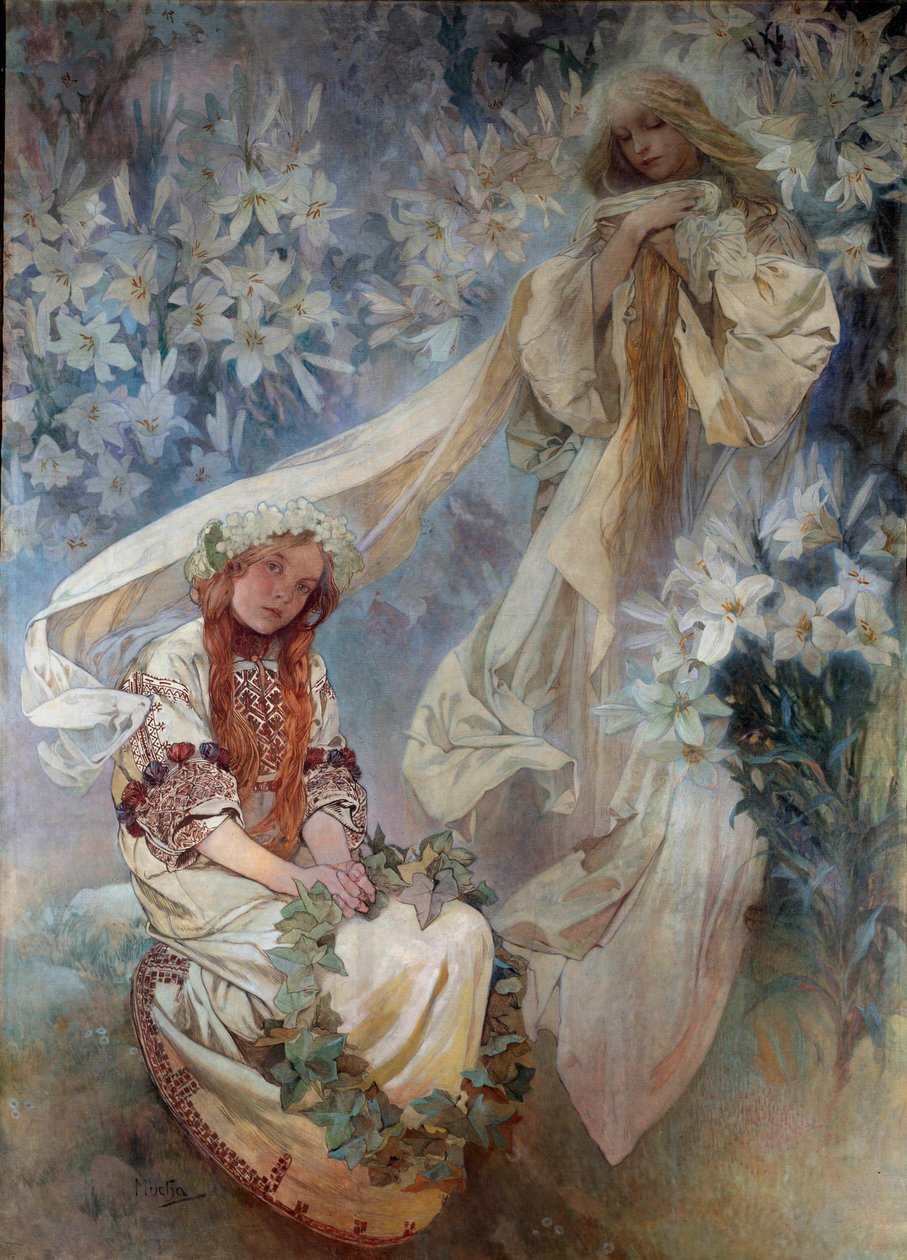 La Madonna au Lysin maalaus Alphonse Mucha (1860-1939) 1905 Yksityinen kokoelma tekijältä Alphonse Mucha