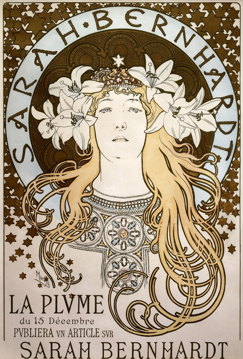 La Plume", mukana Sarah Bernhardt, 1896 tekijältä Alphonse Mucha