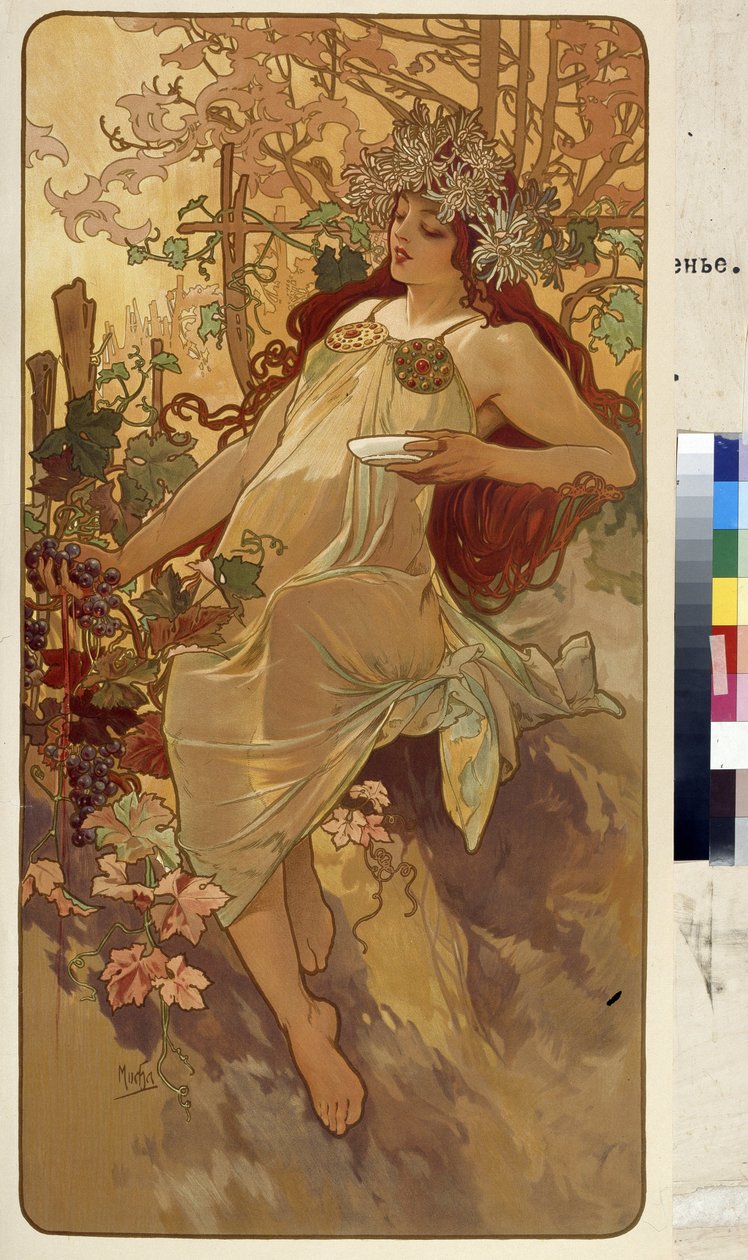 Syksy (alleegoriasarja neljästä vuodenajasta). Taideteos: Alfons Maria Mucha (Alphonse Marie Mucha tekijältä Alphonse Marie Mucha