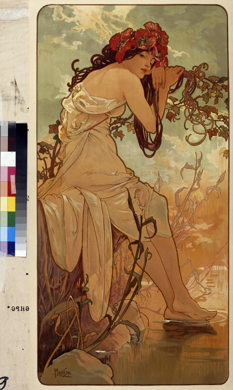 Kesä (allegoriasarja neljästä vuodenajasta). Taideteos: Alfons Maria Mucha (Alphonse Marie Mucha tekijältä Alphonse Marie Mucha